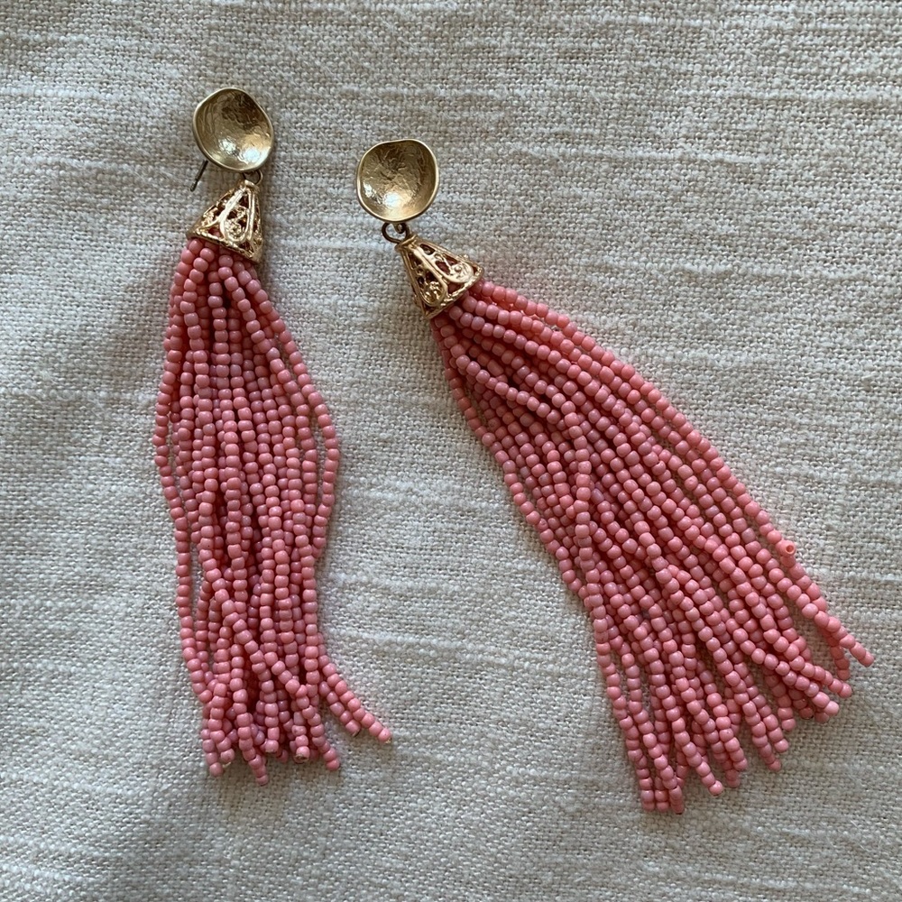NWOT beaded tassel earrings coral pink